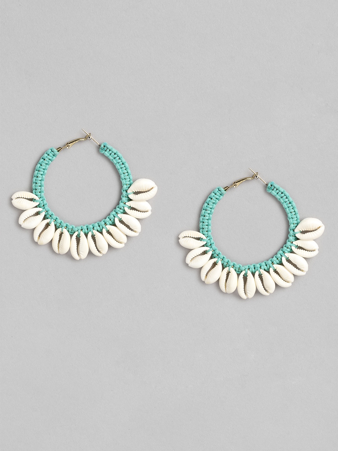 

Rang Gali Sea Green & White Circular Hoop Earrings