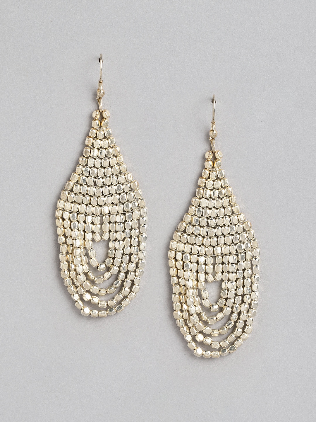 

Rang Gali Gold-Toned Teardrop Shaped Handmade Brass Beaded Drop Earrings