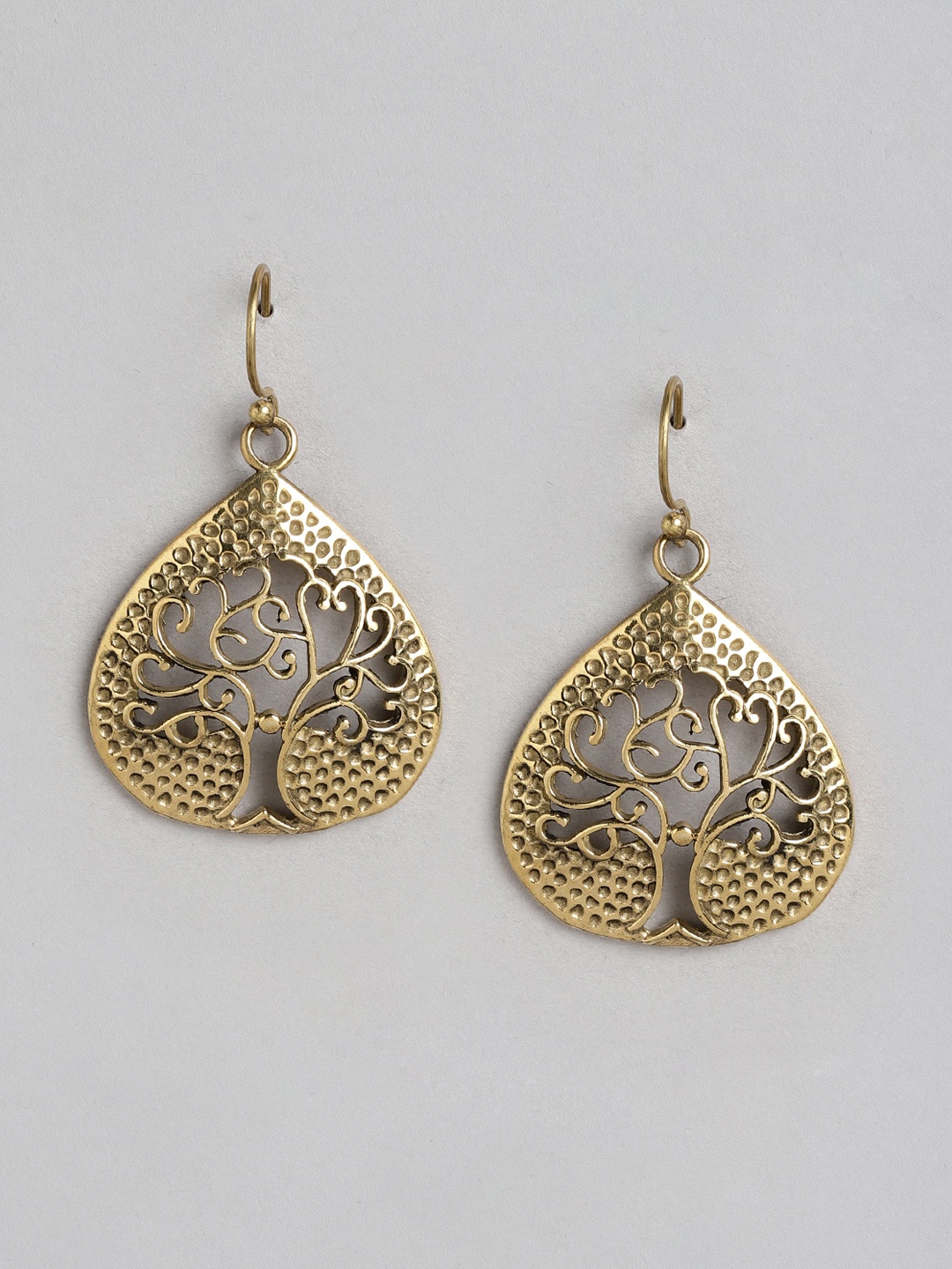 

Rang Gali Copper-Toned German Silver Leaf Shaped Drop Earrings