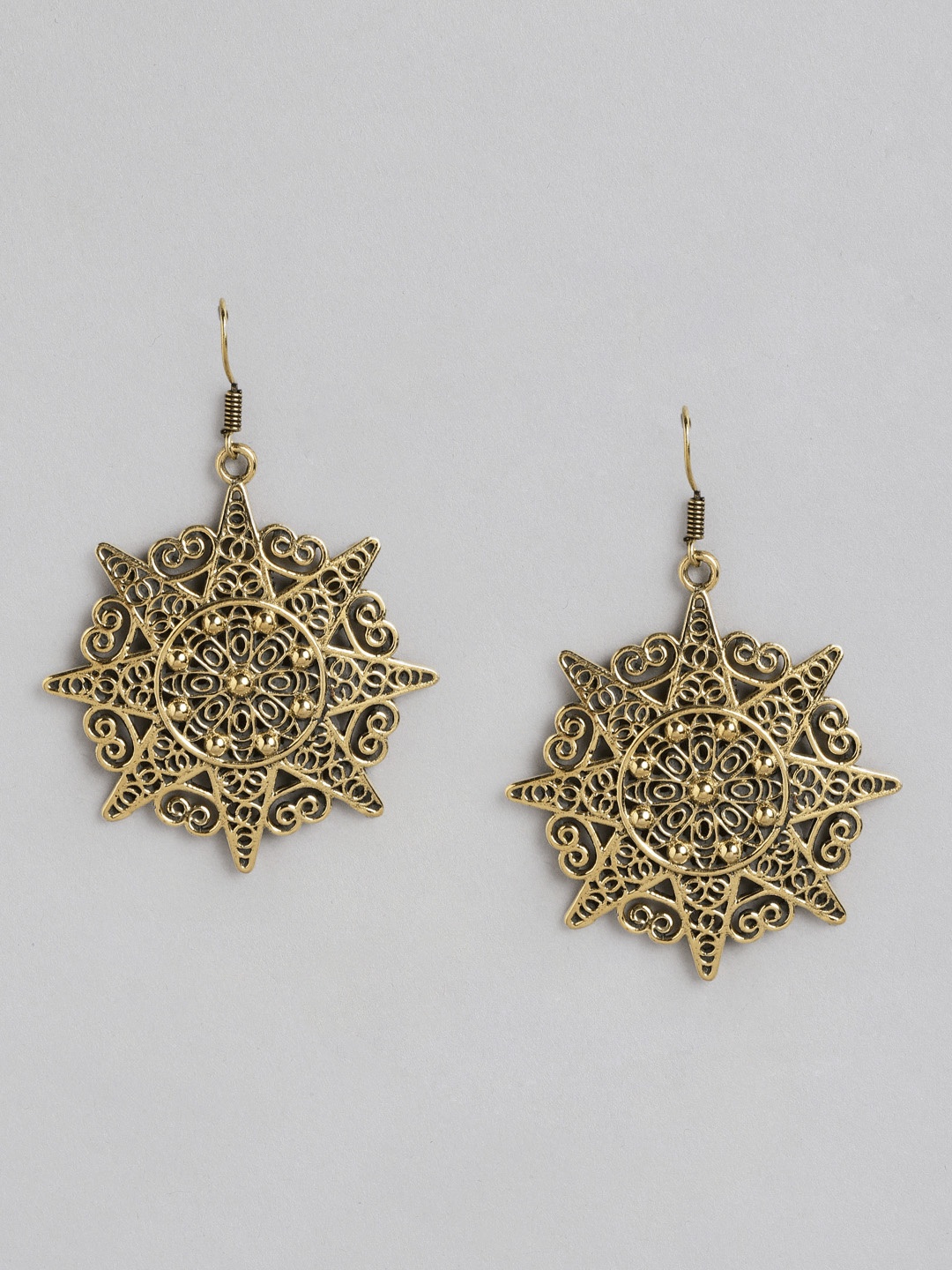 

Rang Gali Star Shaped German Silver Drop Earrings, Gold