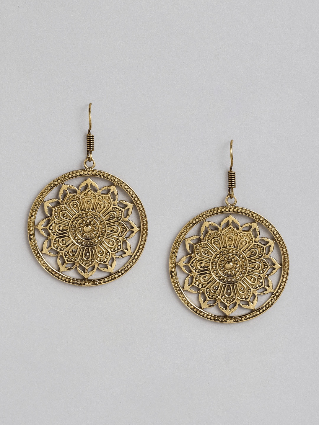 

Rang Gali Circular Drop German Silver Earrings, Gold