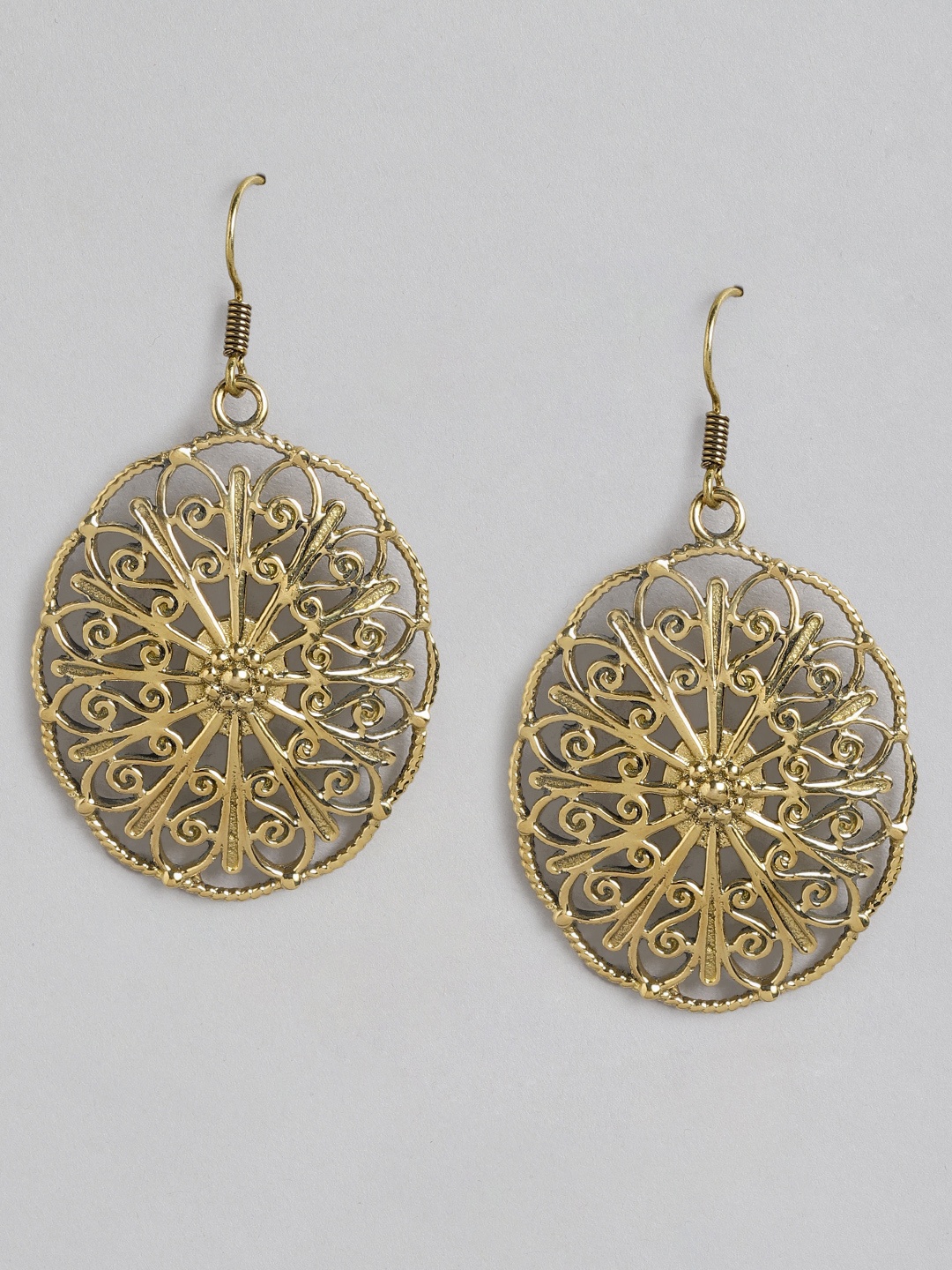 

Rang Gali German Silver Oval Drop Earrings, Gold