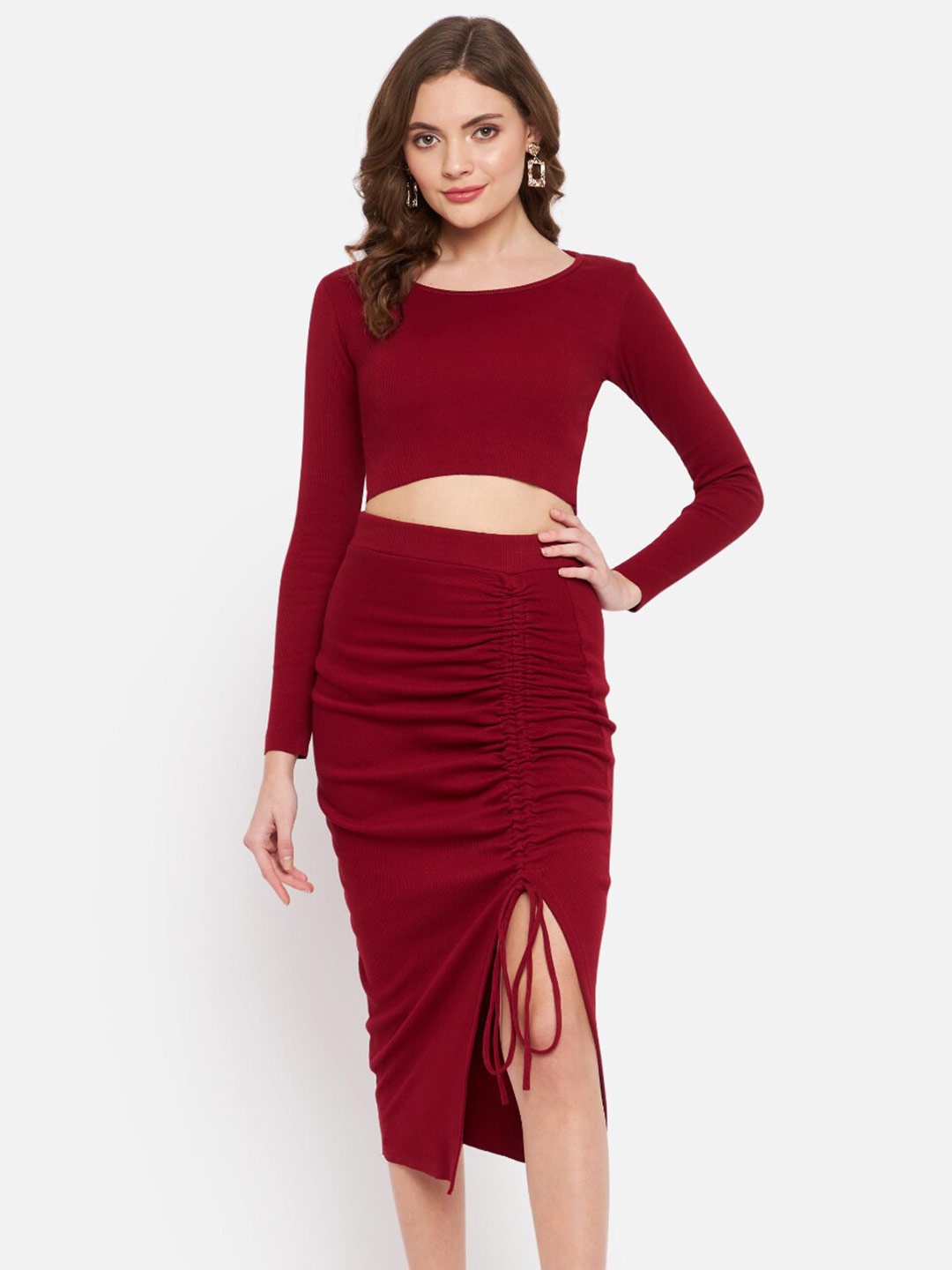 

Martini Women Tie-Ups Ruched Top with Skirt, Maroon