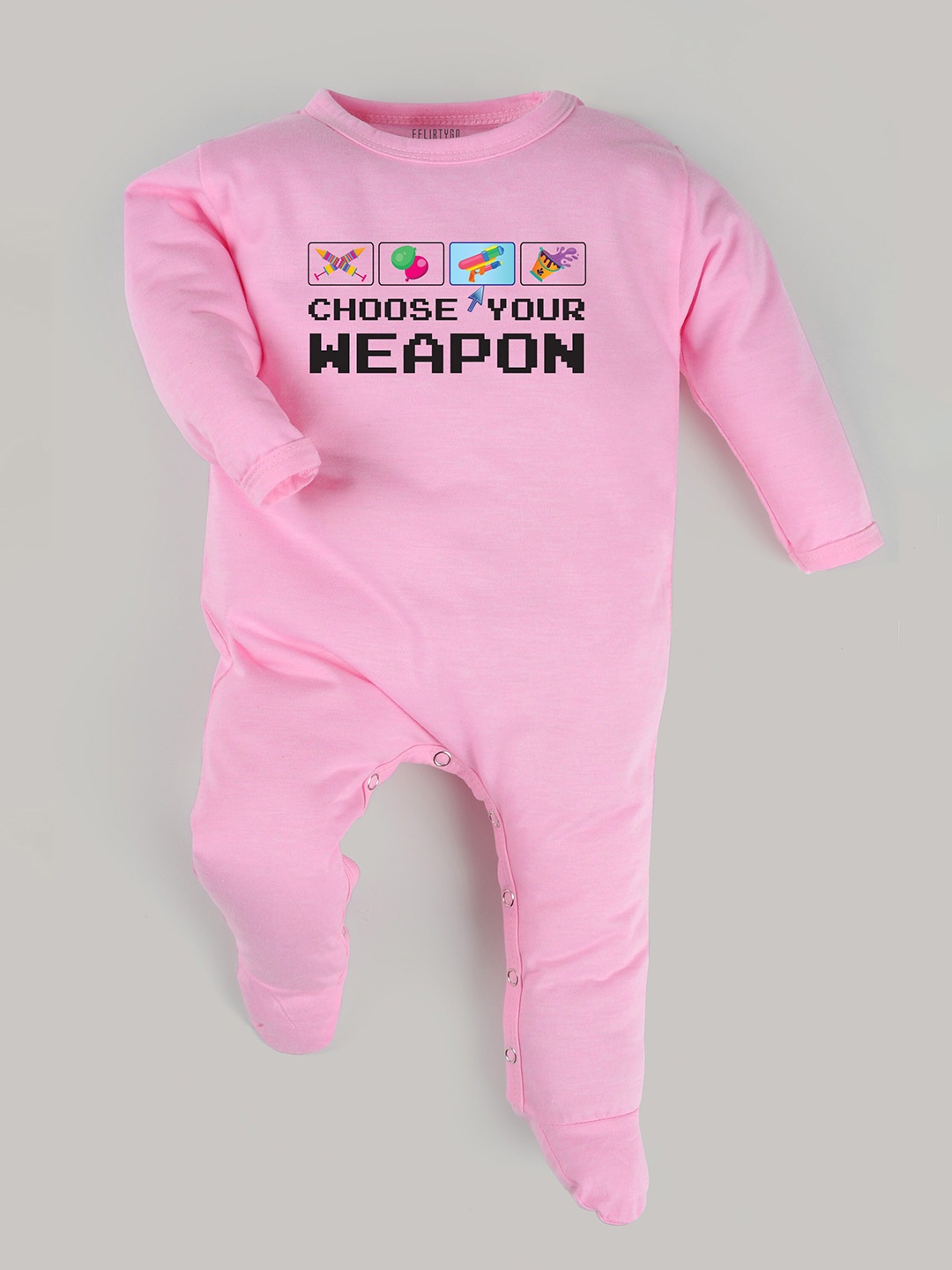 

FFLIRTYGO Kids Unisex Holi Pure Cotton Printed Sleepsuit, Pink