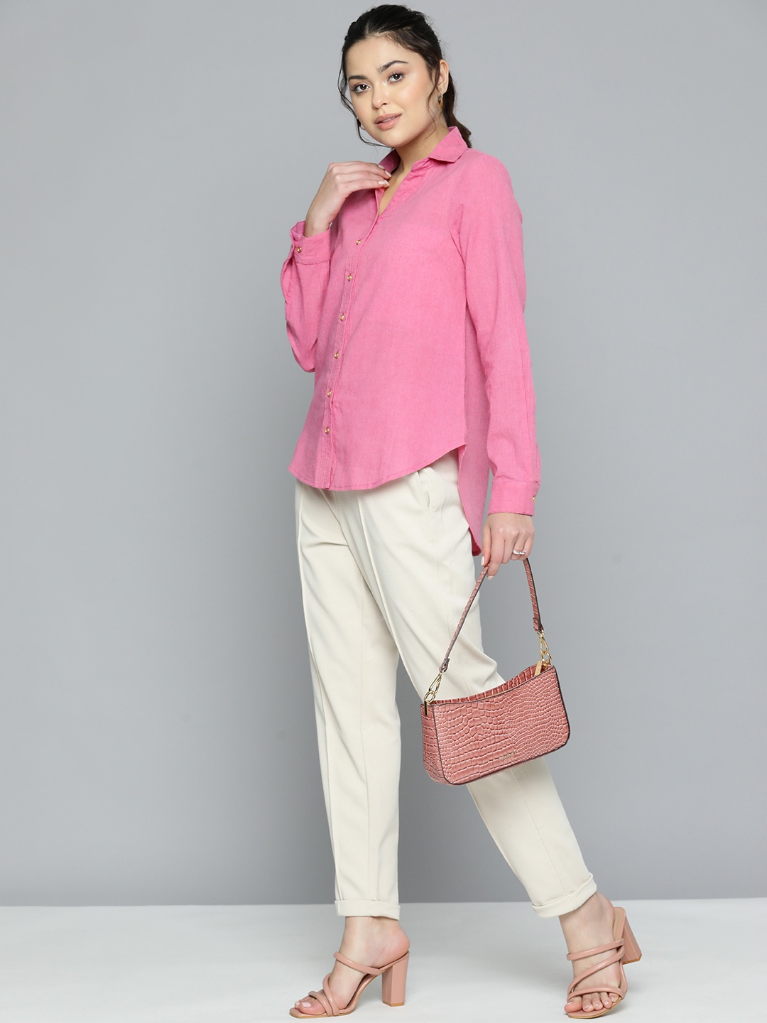 

SCOUP Solid Pure Cotton Casual Shirt, Pink