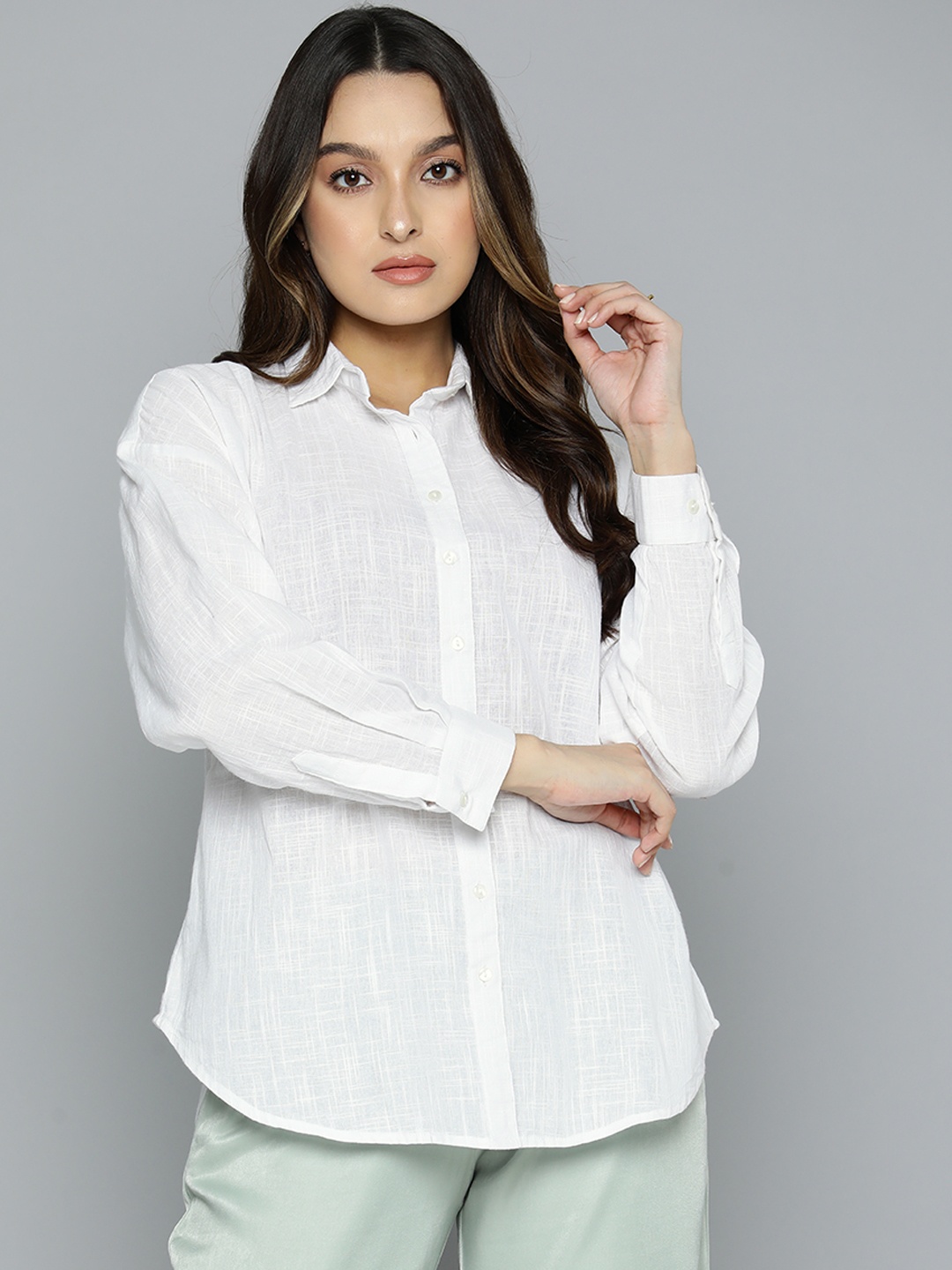 

SCOUP Smart Pure Cotton Boxy Casual Shirt, Off white