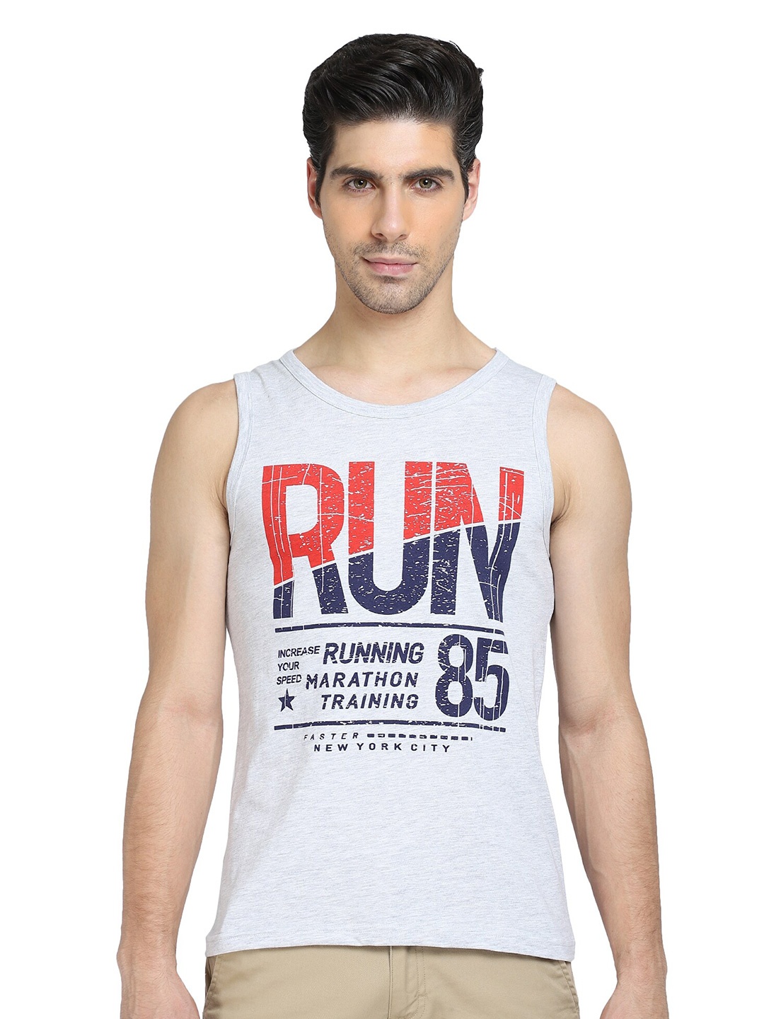 

DYCA Men Printed Cotton Sleeveless Regular Fit T-shirt, Grey melange