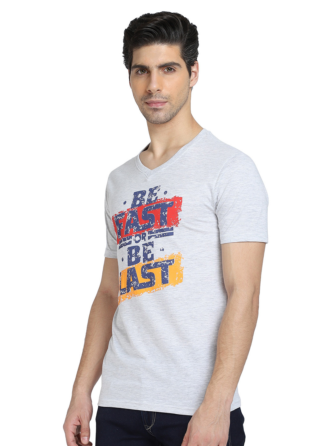 

DYCA Men Typography Printed Cotton T-shirt, Grey melange