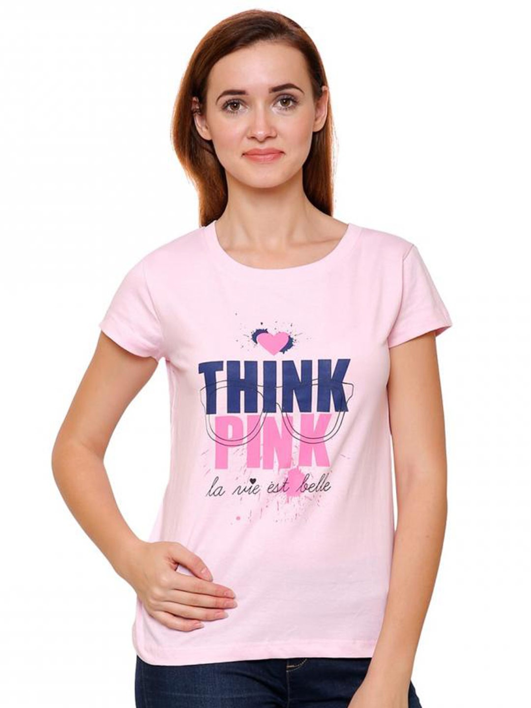 

DYCA Women Typography Printed Cotton T-shirt, Pink