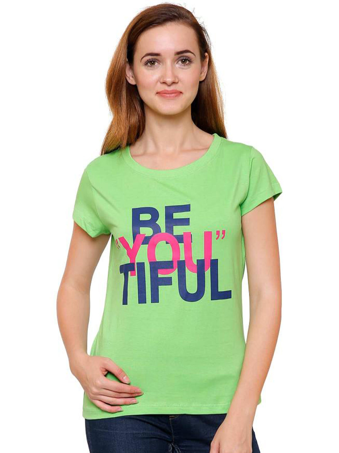 

DYCA Women Plus Size Typography Printed Cotton T-shirt, Green