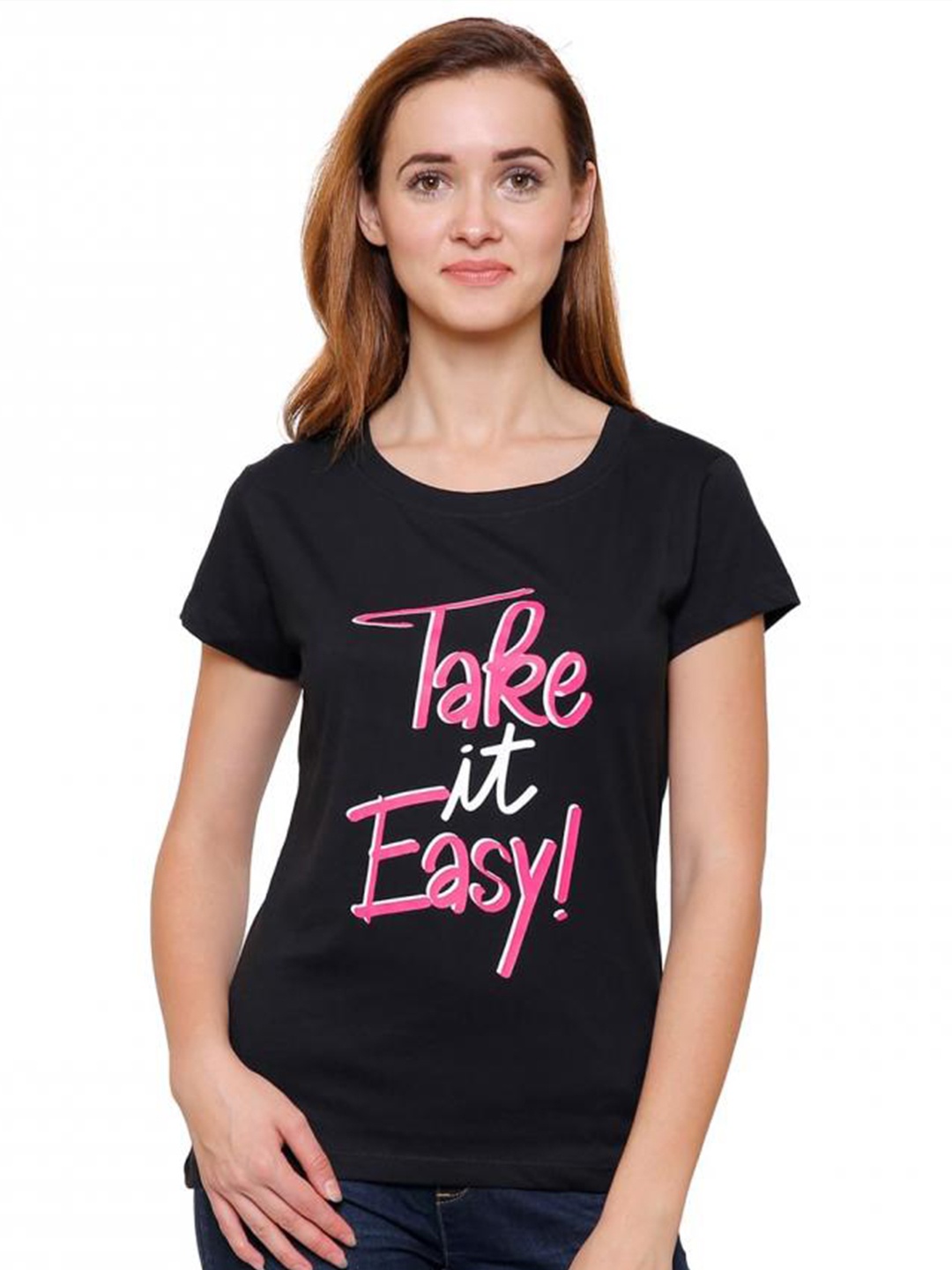 

DYCA Women Typography Printed Cotton T-shirt, Black