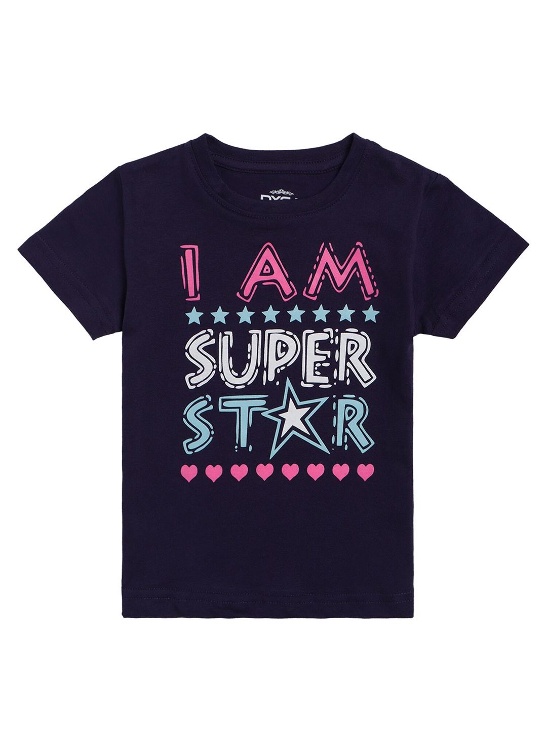 DYCA Infant Girls Typography Printed Cotton T-shirt, Navy blue