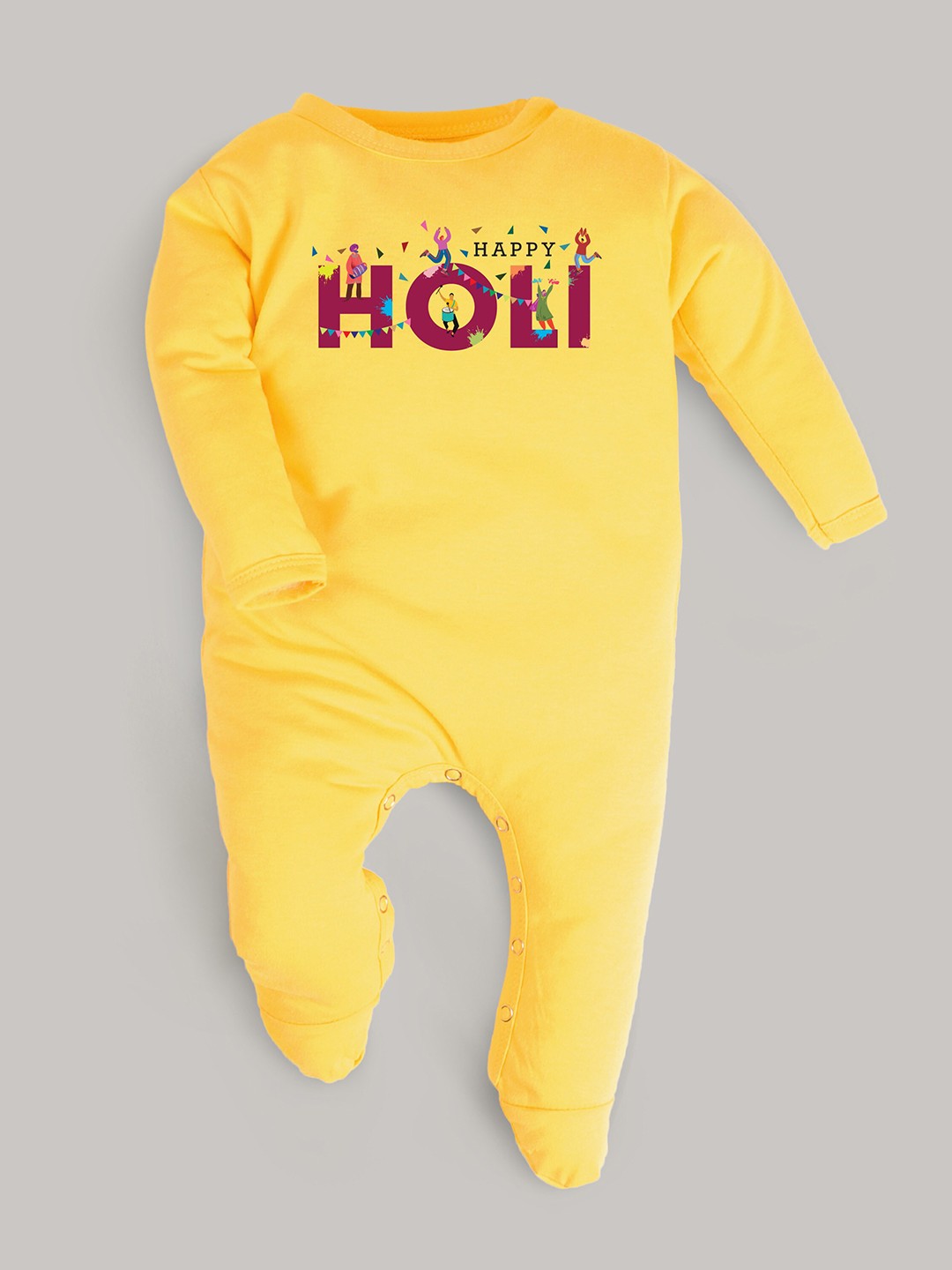 

FFLIRTYGO Infants Holi Printed Pure Cotton Sleepsuit, Yellow