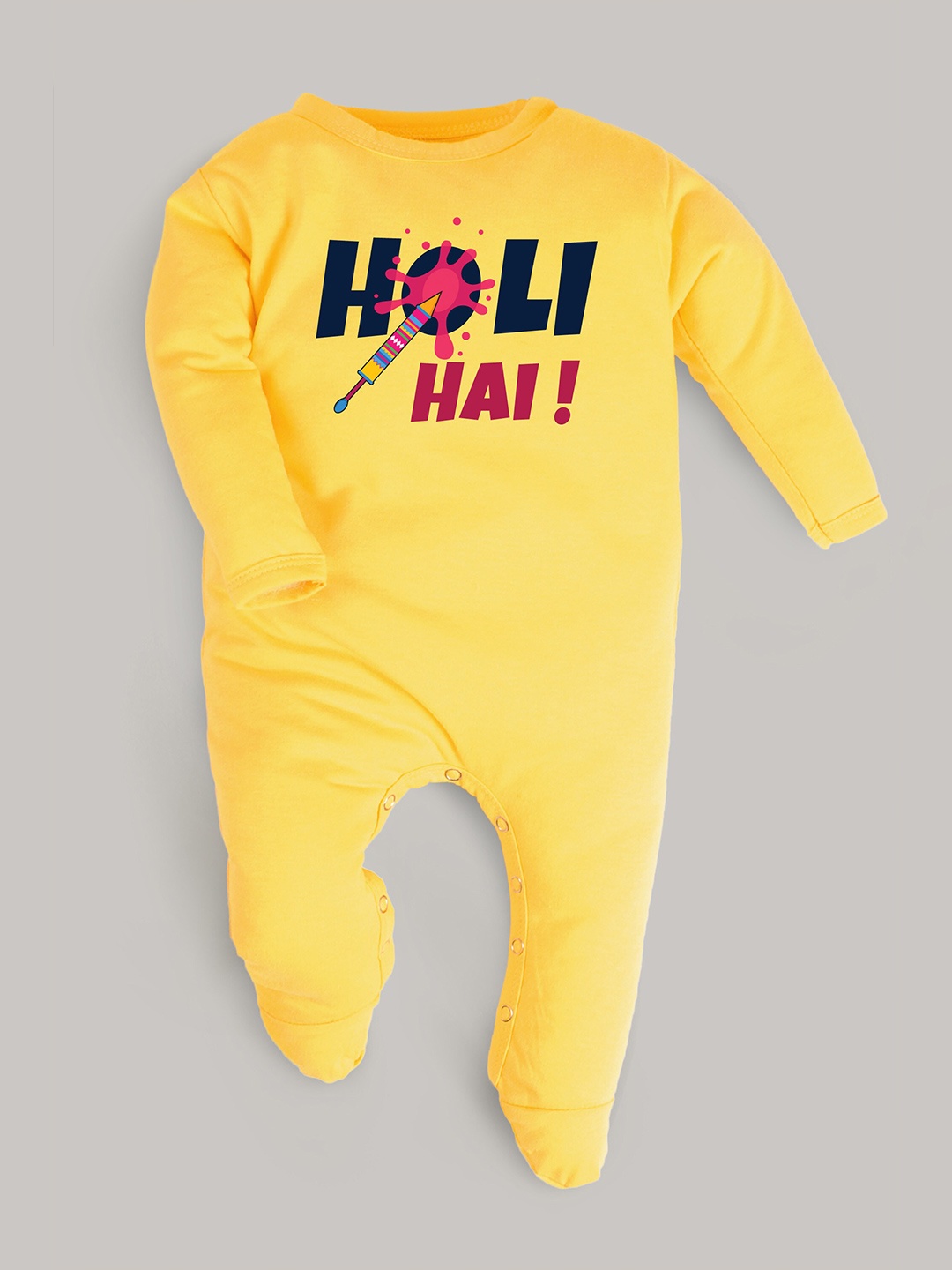 

FFLIRTYGO Infants Holi Printed Pure Cotton Sleepsuit, Yellow