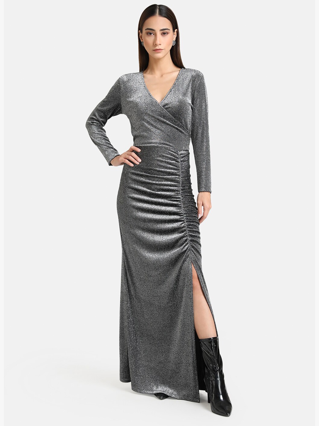 

Kazo Wrap Maxi Dress With Ruched Detail, Charcoal