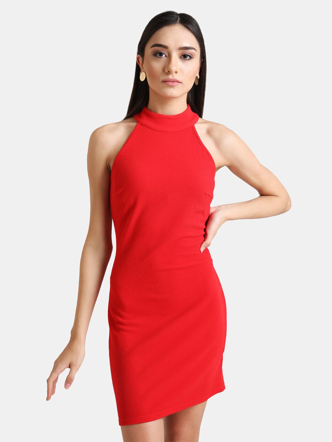Kazo Sleeveless Choker Neck Bodycon Dress, Red