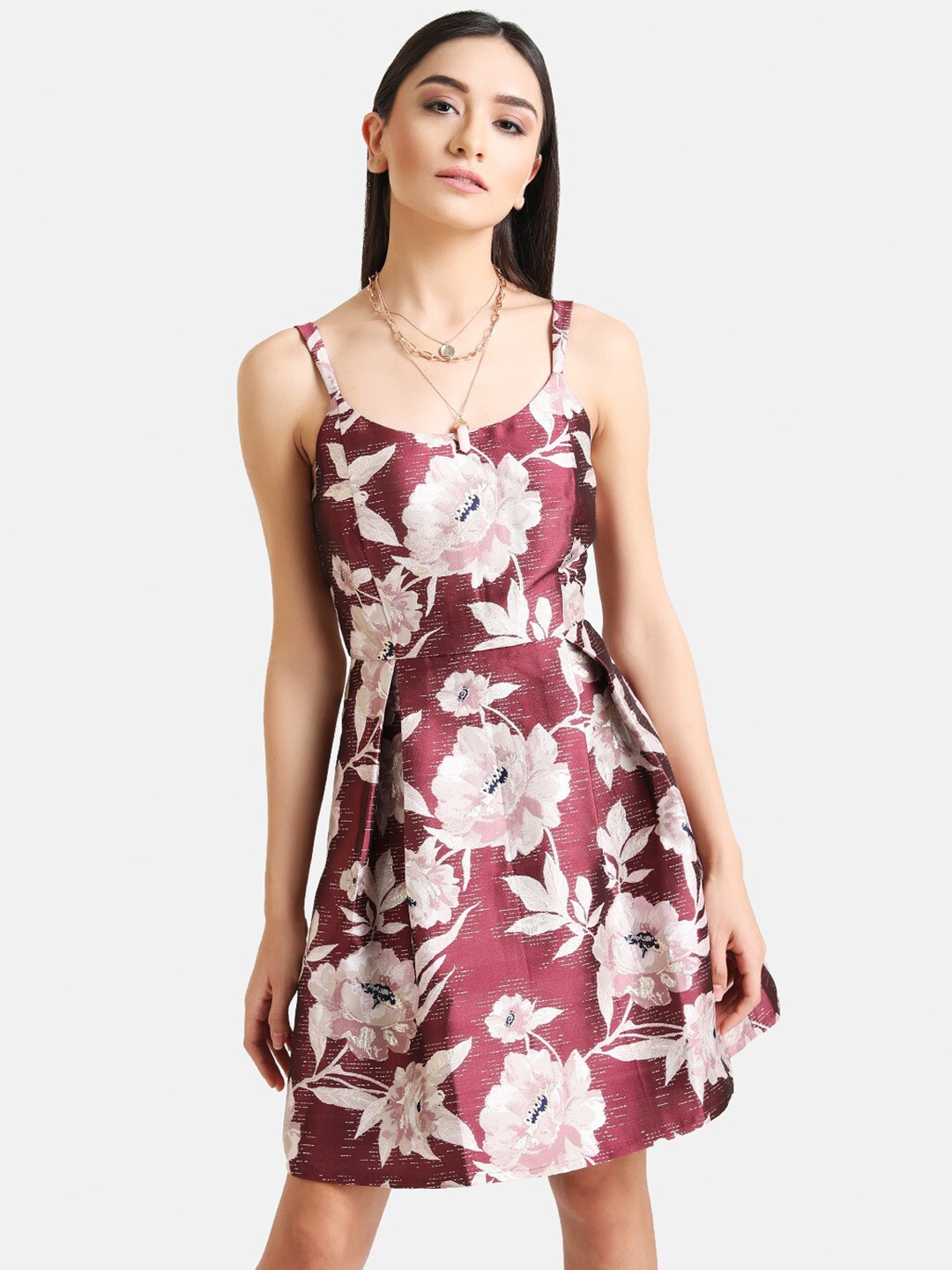 

Kazo Floral Printed Jacquard Mini Dress, Maroon