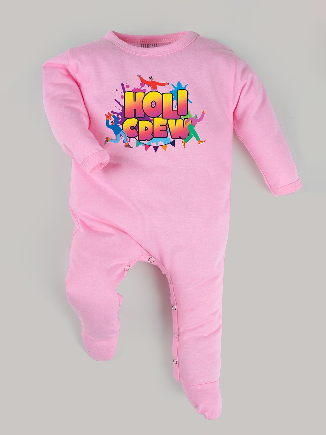 

FFLIRTYGO Infants Holi Printed Pure Cotton Sleepsuit, Pink