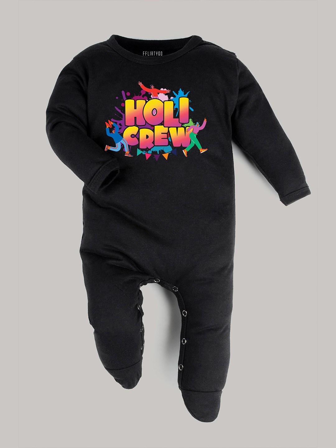

FFLIRTYGO Infants Holi Printed Pure Cotton Rompers, Black