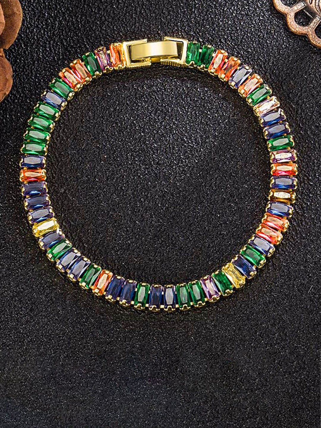 

ZIVOM Women Gold-Plated Brass Cubic Zirconia Link Bracelet, Blue