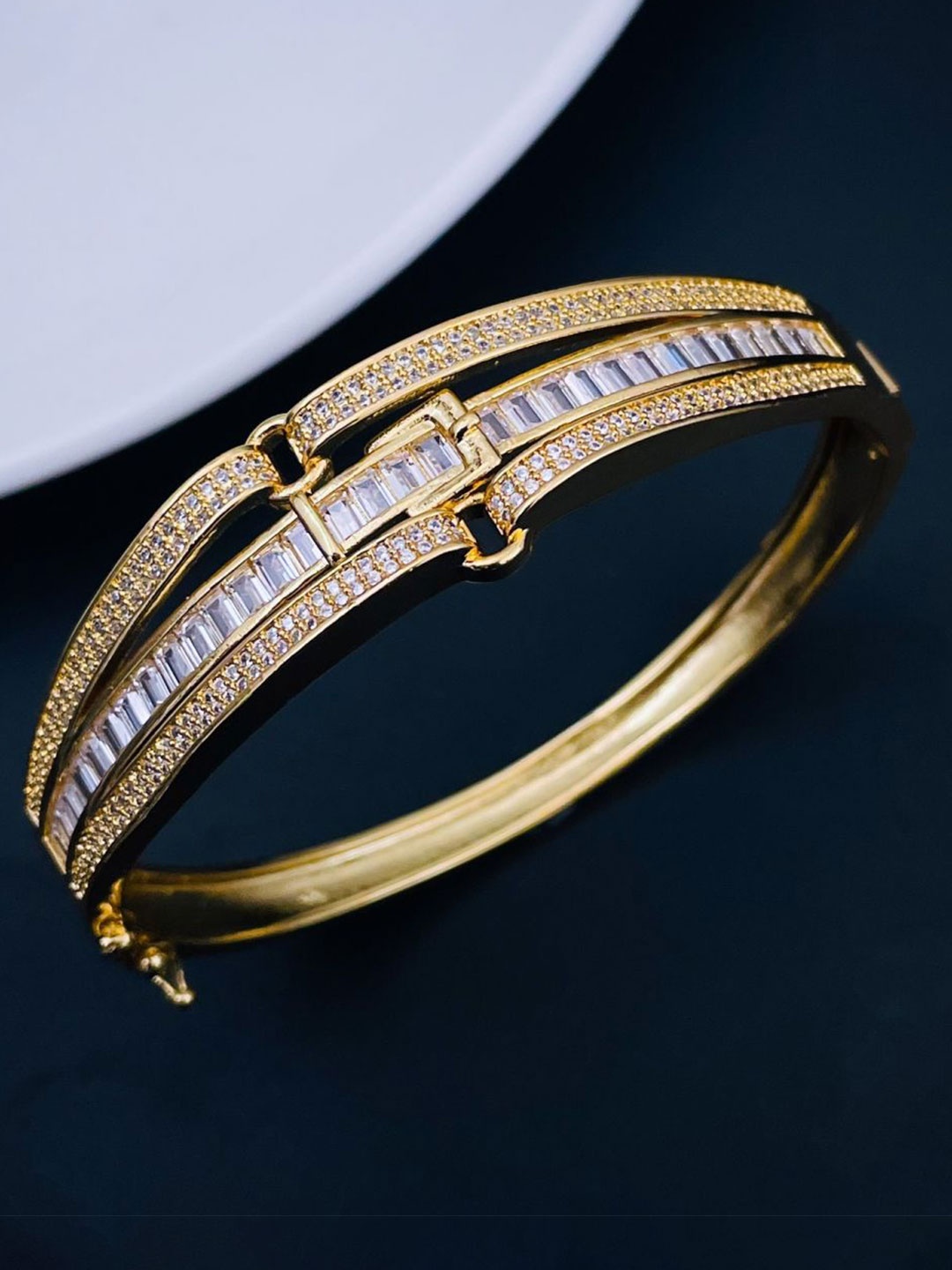 

ZIVOM Women Gold-Plated Brass Cubic Zirconia Kada Bracelet, White