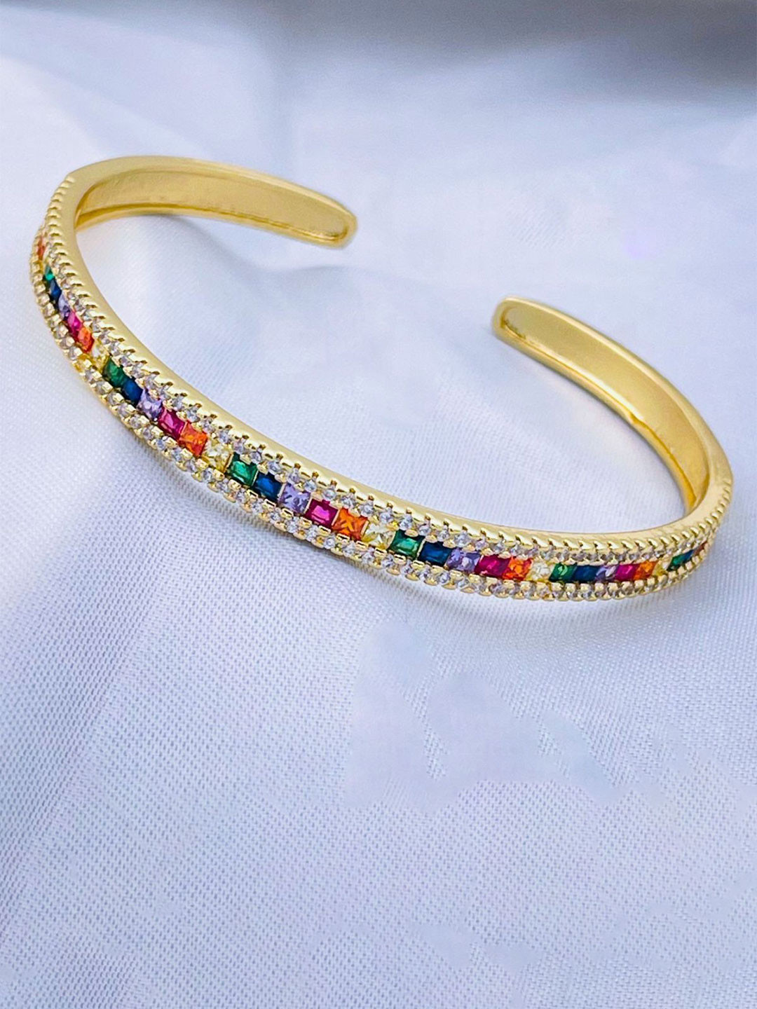 

ZIVOM Women Gold-Plated Brass Cubic Zirconia Bangle-Style Bracelet, Red