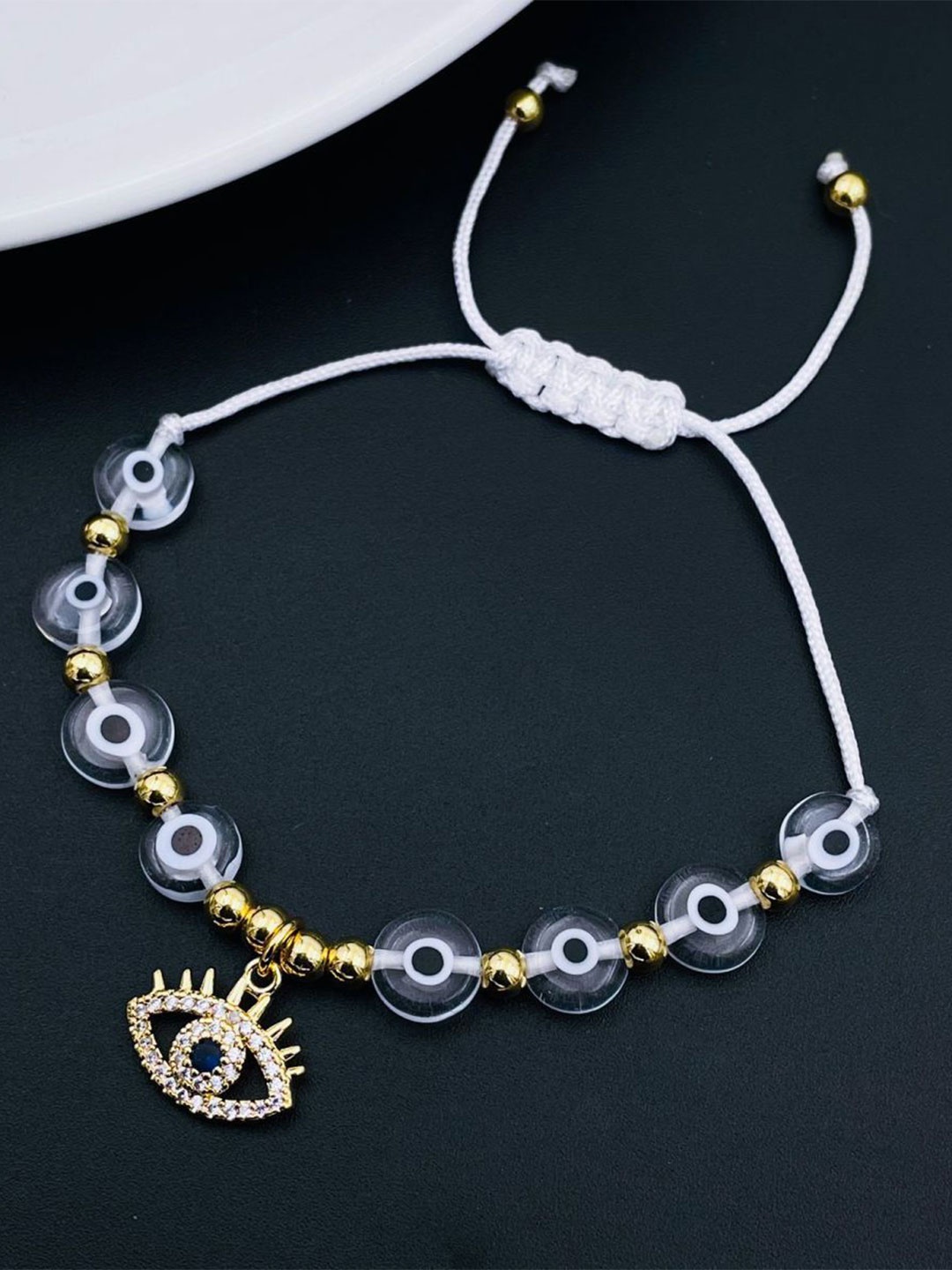 

ZIVOM Women Gold-Plated Brass Cubic Zirconia Adjustable Charm Bracelet