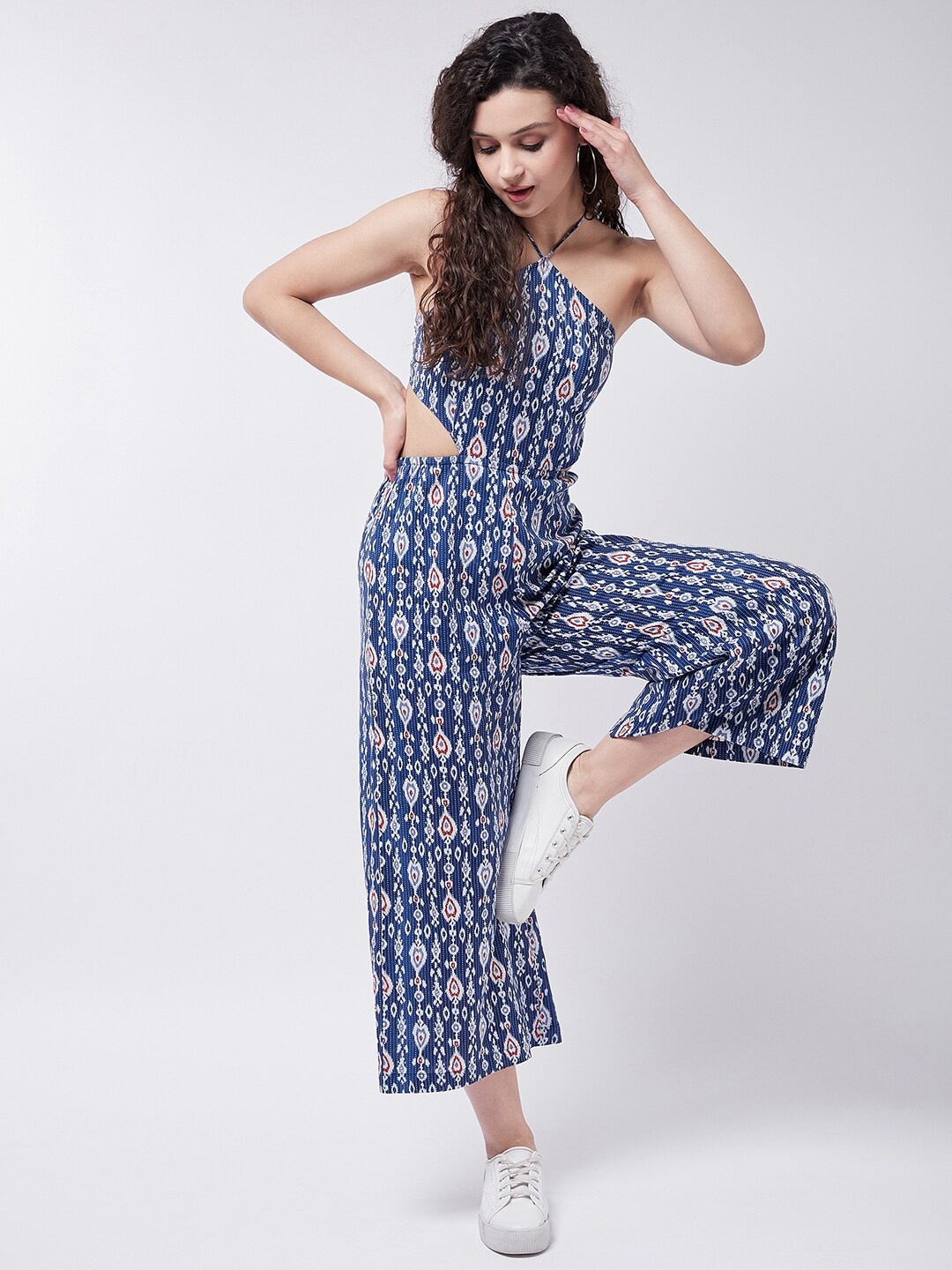 

Pannkh Halter Neck Printed Cotton Basic Jumpsuit, Blue