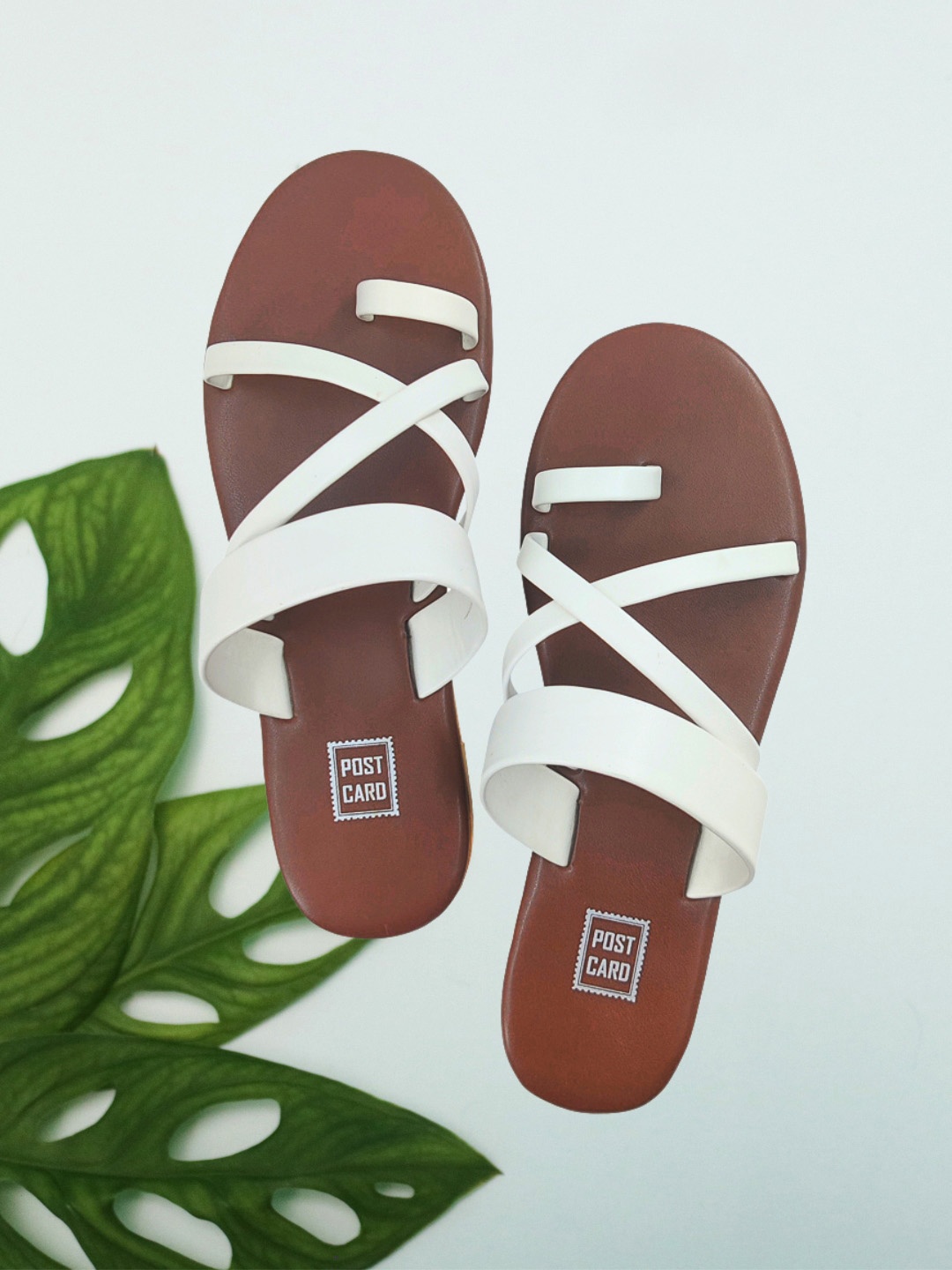

POSTCARD Women No Back Strap One Toe Flats, Brown