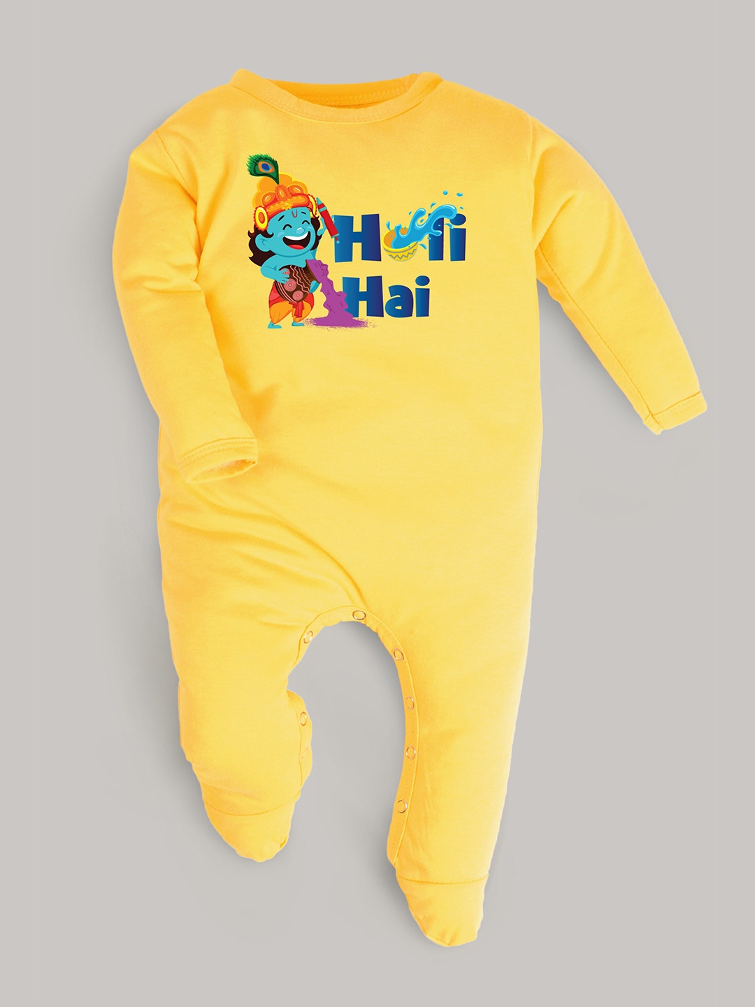 

FFLIRTYGO Infants Holi Printed Pure Cotton Rompers, Yellow