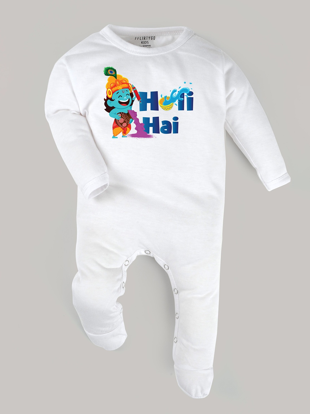 

FFLIRTYGO Infants Holi Printed Pure Cotton Rompers, White