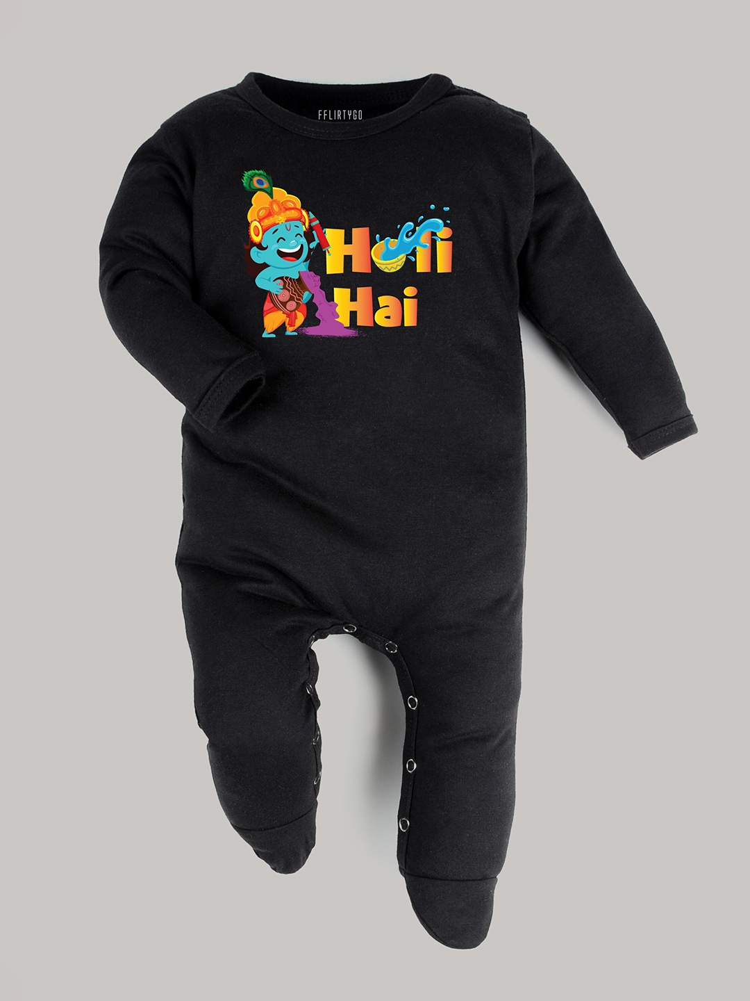 

FFLIRTYGO Infants Kids Printed Cotton Sleepsuit, Black