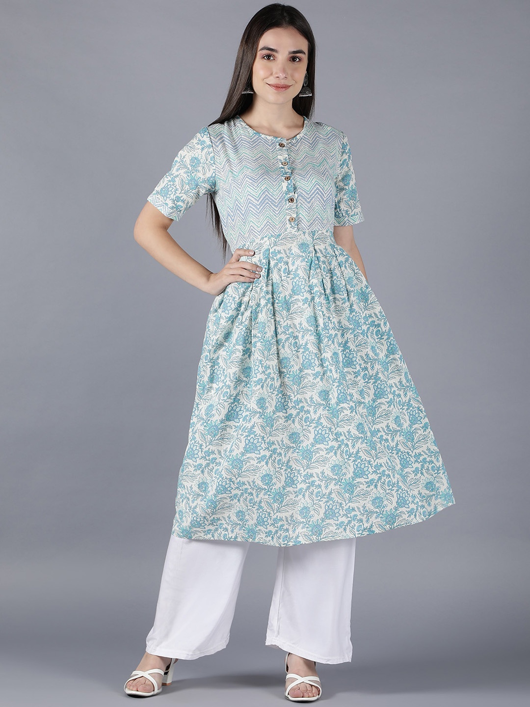 

Cot'N Soft Women Floral Printed A-Line Kurta, Blue