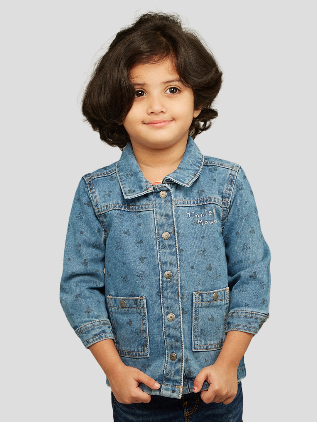 

Zalio Girls Spread Collar Printed Casual Shirt, Blue