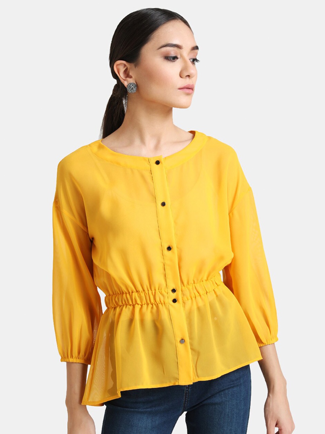

Kazo Cinched Waist Cuffed Sleeves Top, Yellow