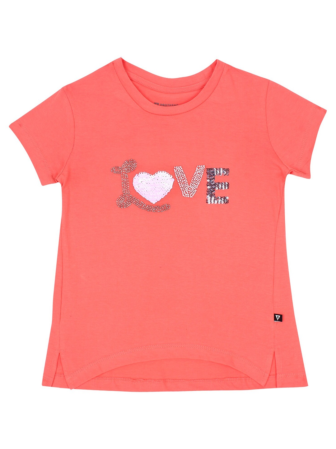 

PROTEENS Girls Typography Embroidered Cotton T-shirt, Coral