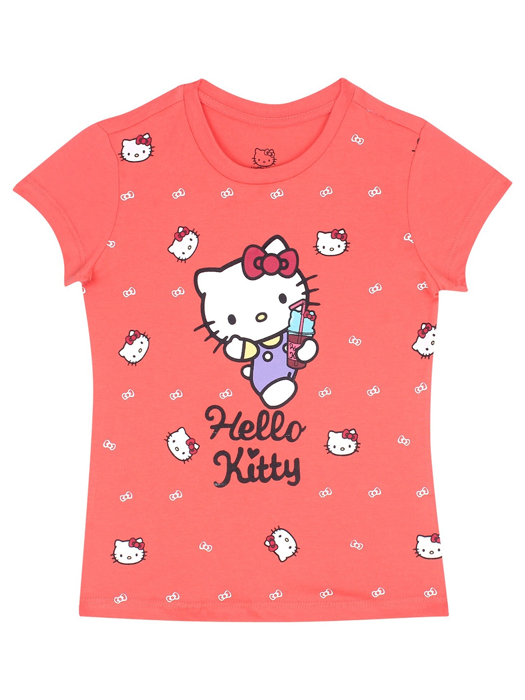 

PROTEENS Girls Hello Kitty Printed Round Neck Cotton T-shirt, Peach