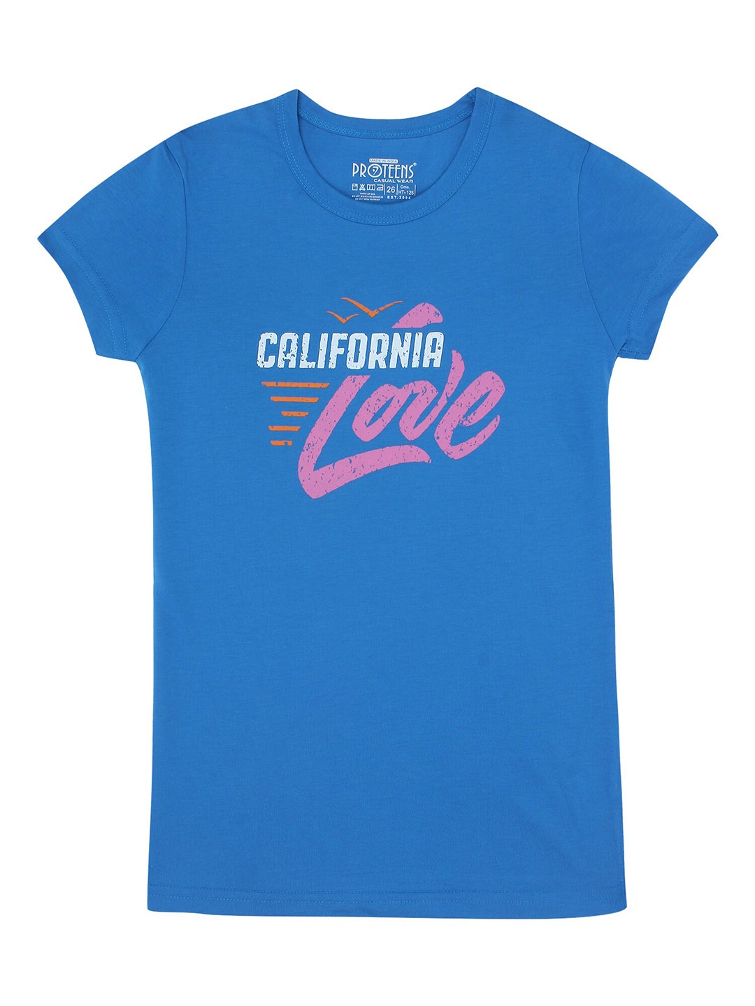 PROTEENS Girls Typography Printed Cotton T-shirt, Blue