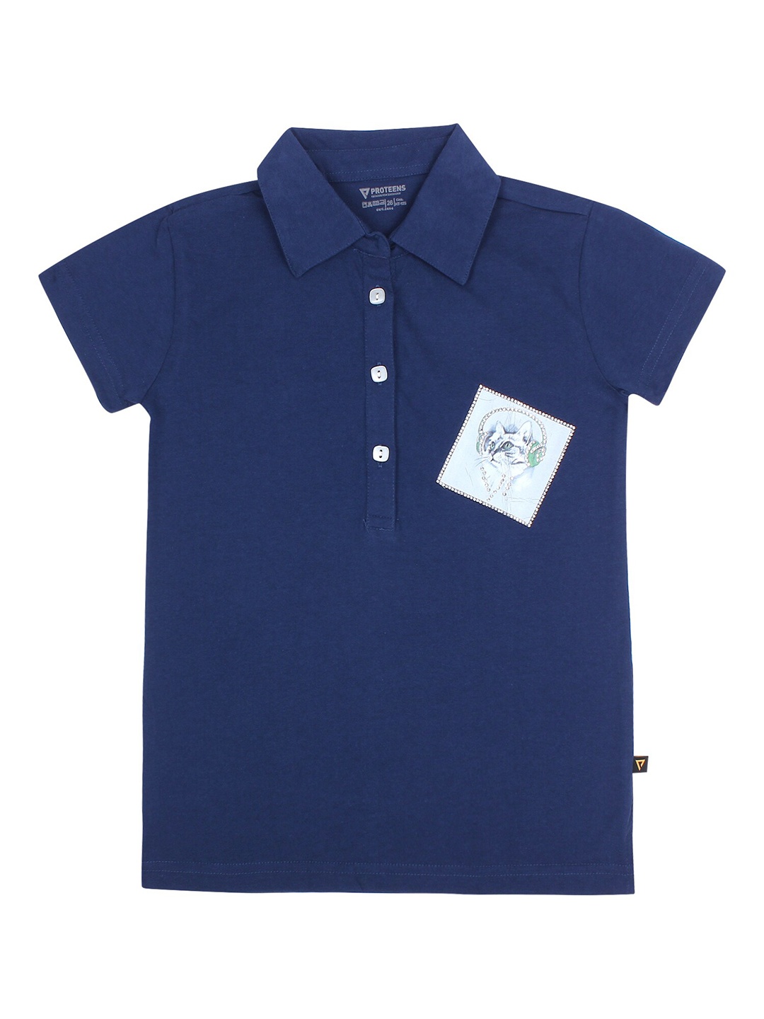 

PROTEENS Girls Polo Collar Cotton T-shirt, Navy blue