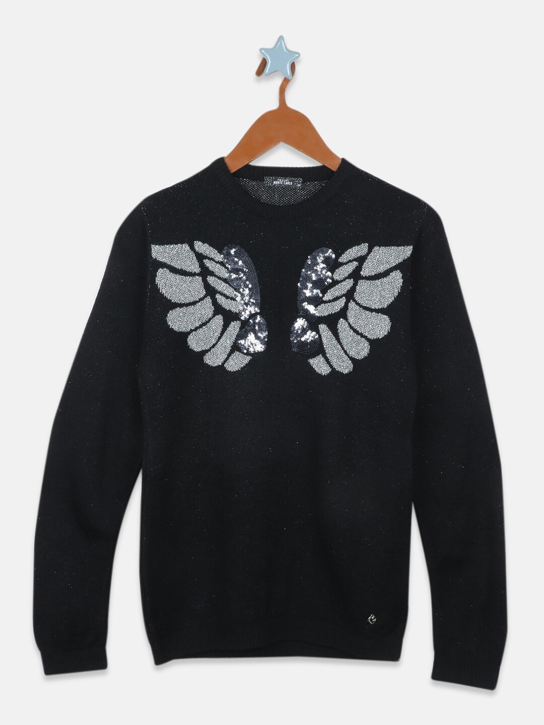 

Monte Carlo Girls Round Neck Embellished Pullover, Black