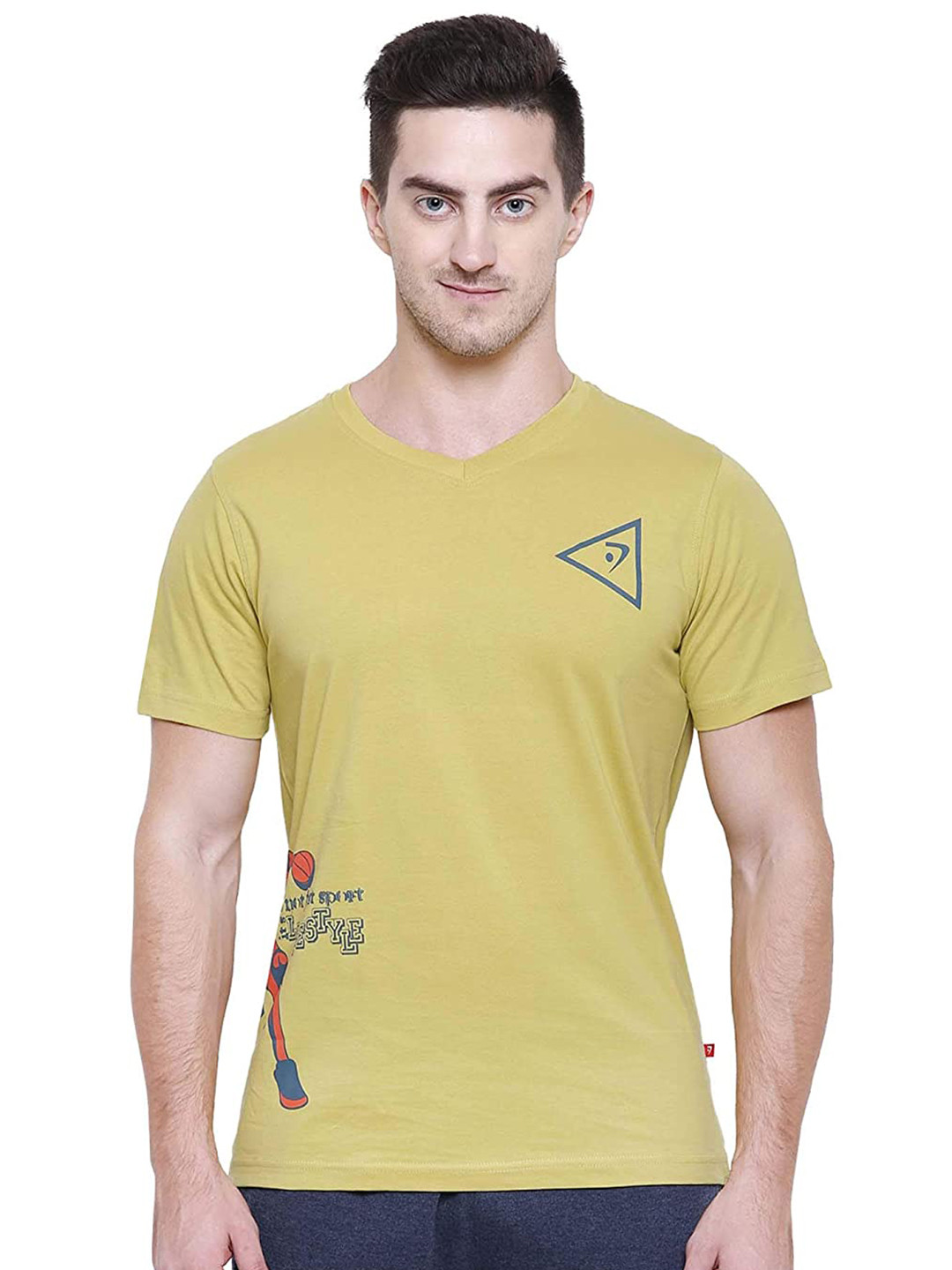 

PROTEENS Men Round Neck Placement Printed Cotton T-shirt, Yellow