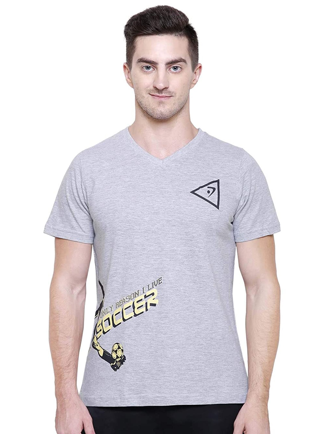 

PROTEENS Men Typography Printed V-Neck Cotton T-shirt, Grey melange