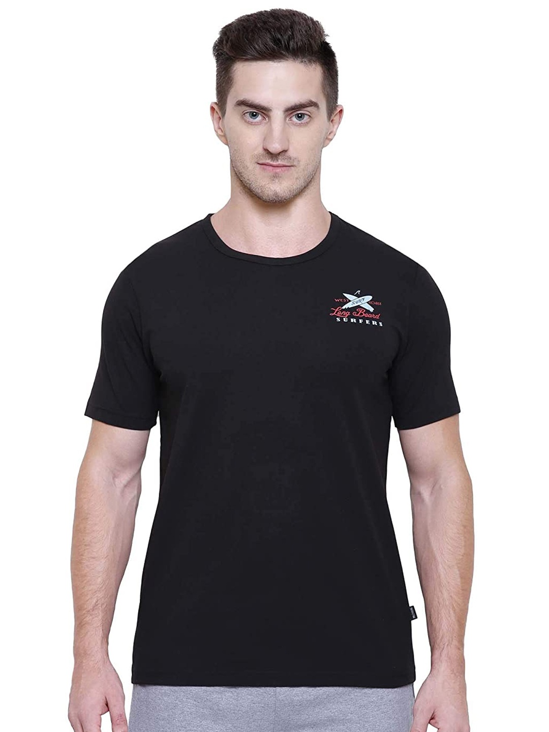 

PROTEENS Men Round Neck Cotton T-shirt, Black