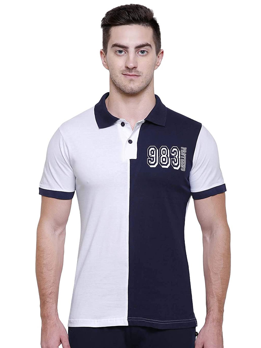 

PROTEENS Men Colourblocked Polo Collar Cotton Slim Fit T-shirt, Navy blue