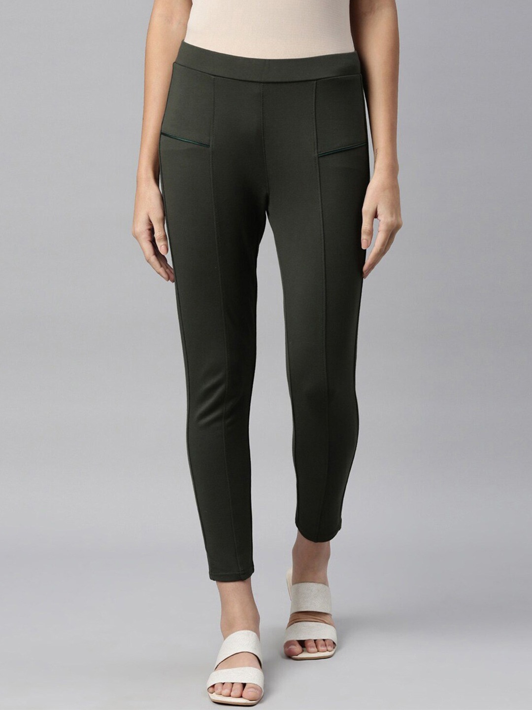 

TWIN BIRDS Women Slim Fit Woven Treggings, Green