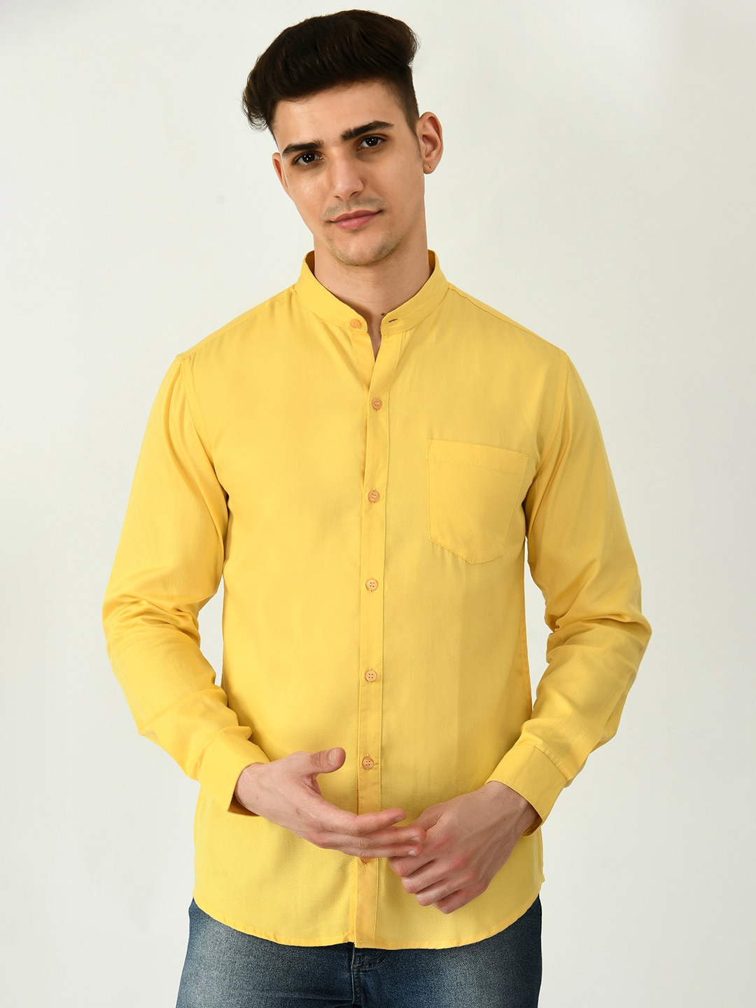 Riara Men Smart Casual Twill Weave Cotton Shirt, Yellow
