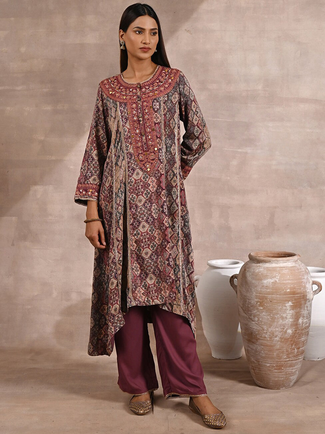 

Lakshita Women Plus Size Ethnic Motifs Embroidered Kurta With Palazzos, Pink