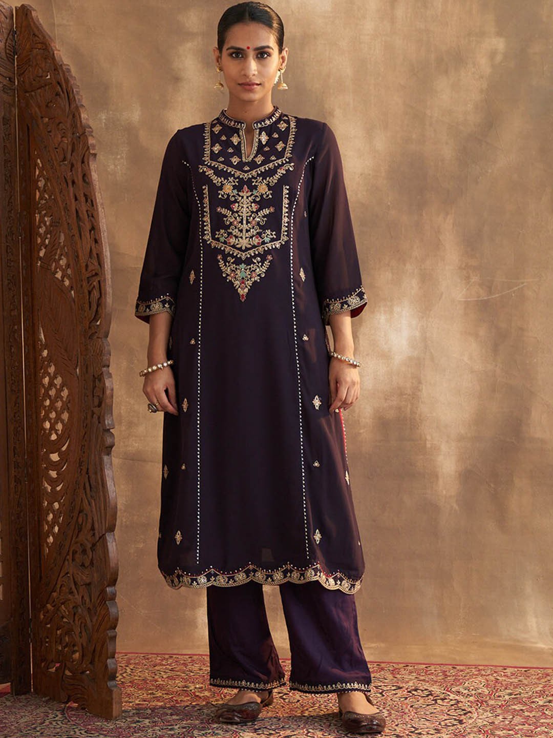 

Lakshita Women Floral Embroidered Kurta with Palazzos, Purple