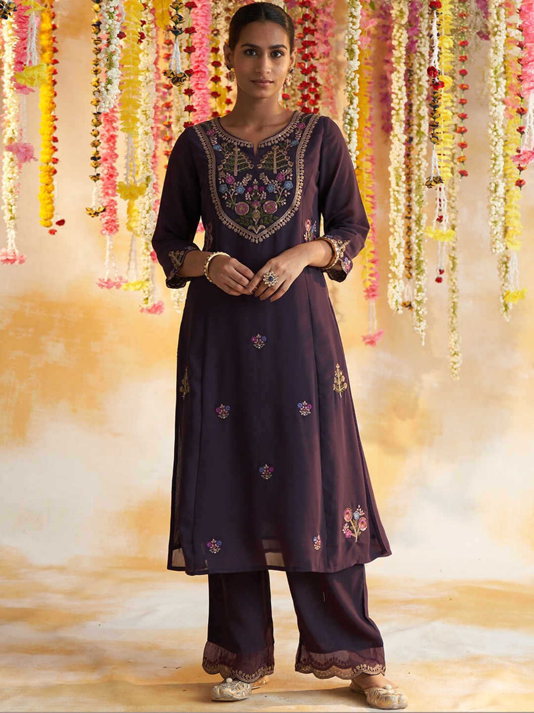 

Lakshita Women Floral Embroidered Kurta with Palazzos, Purple