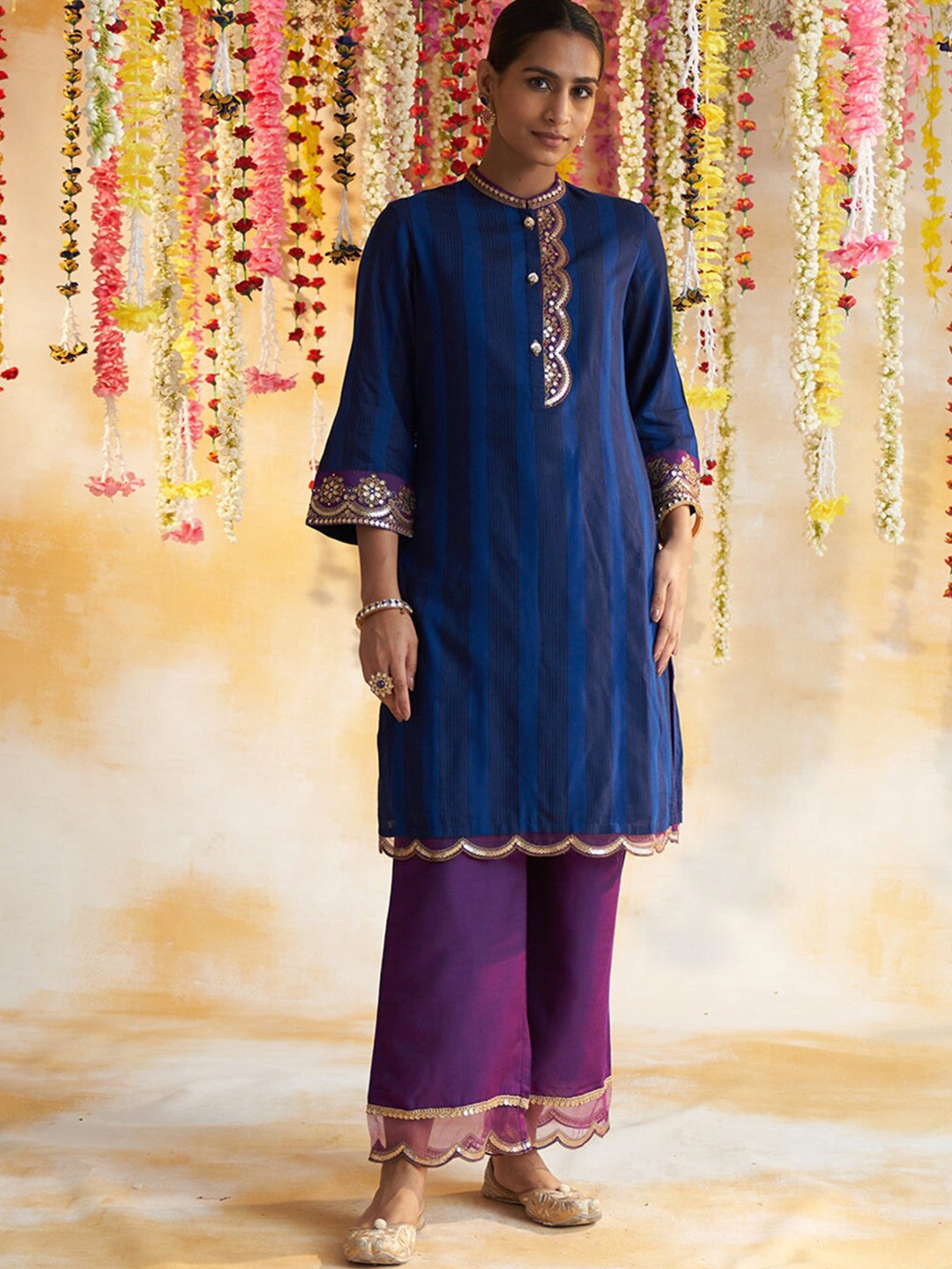 

Lakshita Women Ethnic Motifs Embroidered Kurta with Palazzos, Blue